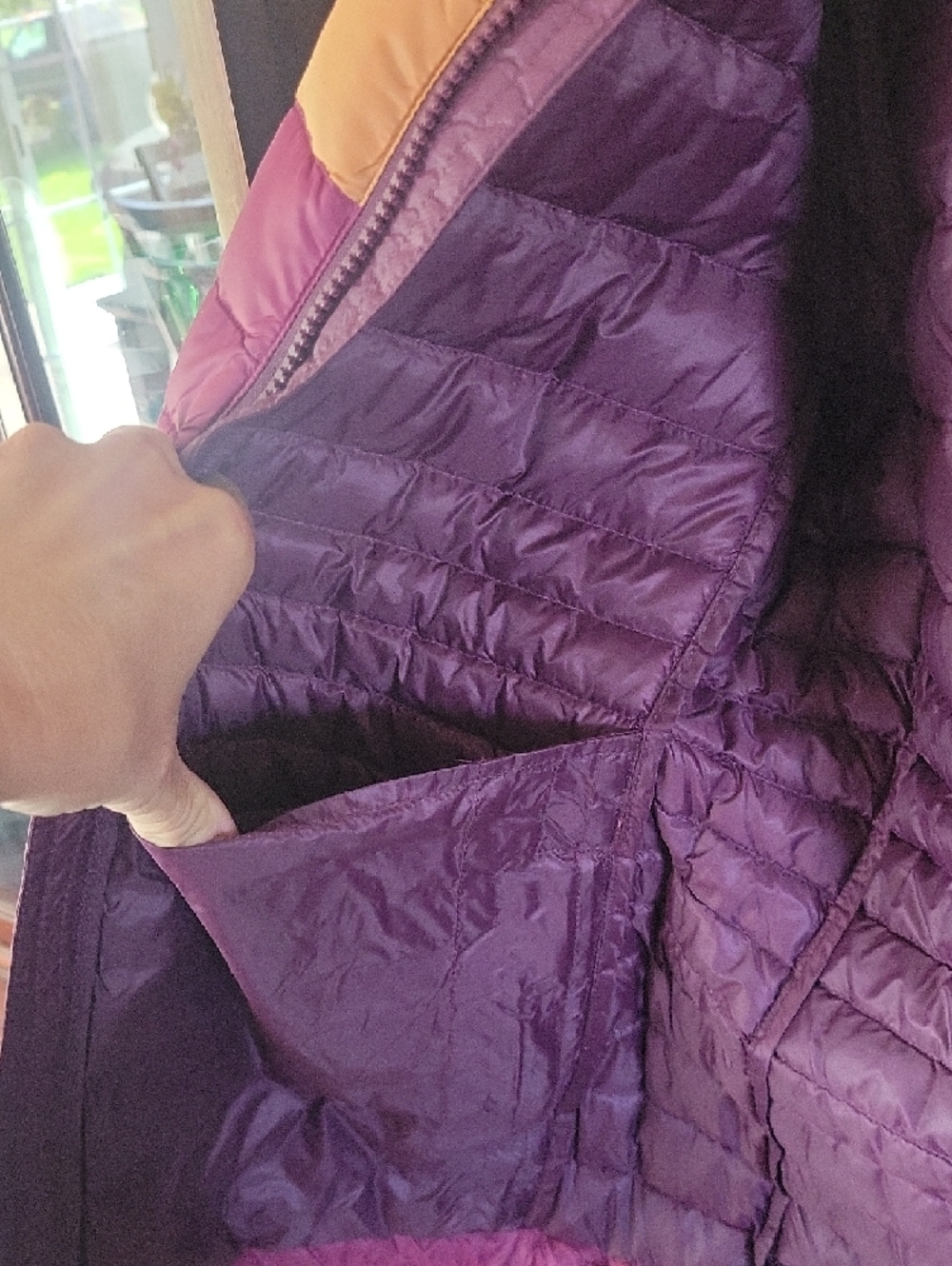 cotopaxi Purple, Pink & Gold Colorblock Hooded Puffer Jacket - Picture 4 of 7